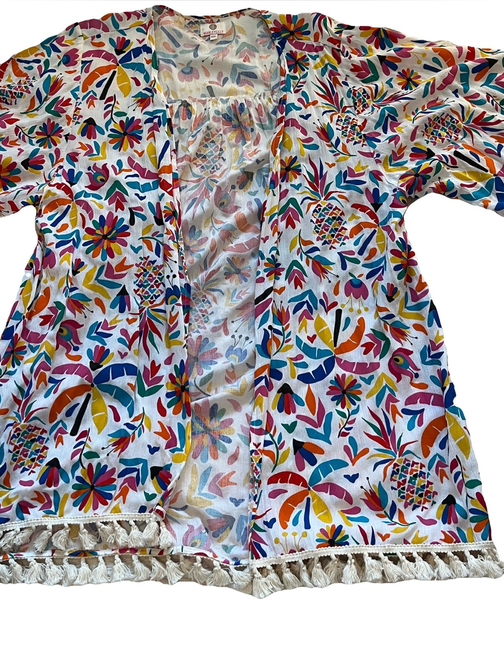 Marley Lilly Fiesta Kimono Bright Colorful Tassled Beach Coastal Vacay Reg